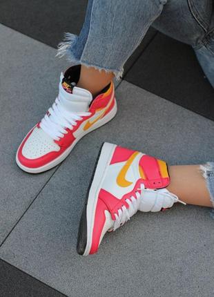 Женские высокие кожаные кроссовки nike air jordan 1 retro high og light fusion red #найк3 фото