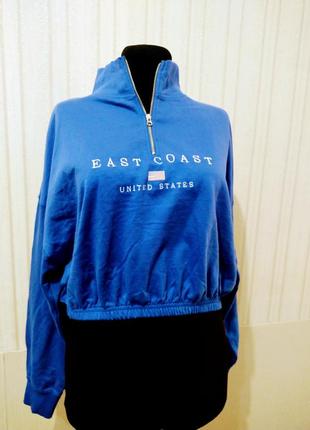 Батник укороченный, синий , хлопок