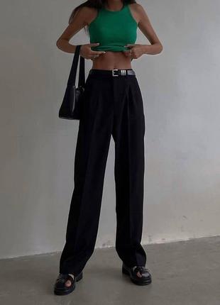 Женские длинные чёрные свободные брюки из костюмной ткани с м л 44 46 48 s m l