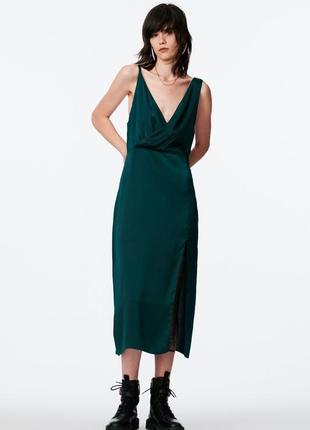 Асиметрична сатинова сукня міді zara / платье миди с кружевом2 фото