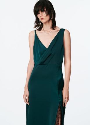 Асиметрична сатинова сукня міді zara / платье миди с кружевом4 фото