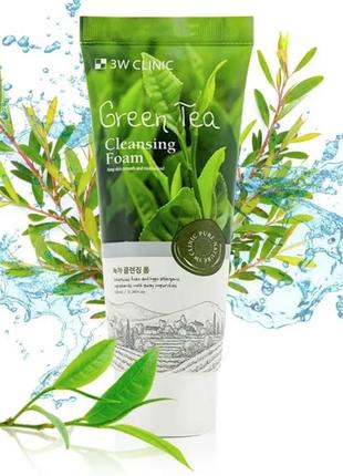 Пінка для вмивання з екстрактом зеленого чаю 3w clinic green tea cleansing foam