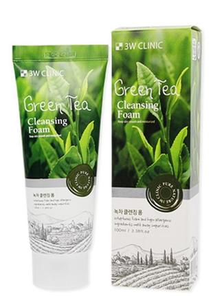 Пінка для вмивання з екстрактом зеленого чаю 3w clinic green tea cleansing foam2 фото
