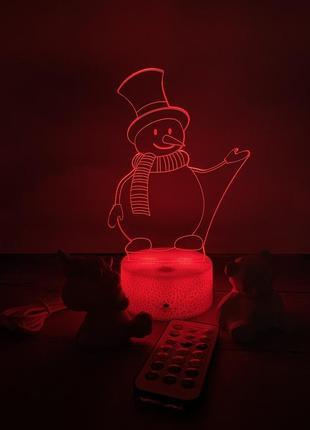 3d-лампа сніговик, зимовий подарунок, світильник або нічник, 7 кольорів та 4 режими, таймер та пульт10 фото