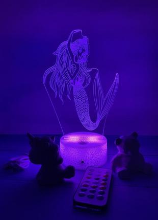 3d-лампа русалочка ариэль, подарок для девочек, светильник или ночник, 7 цветов и 4 режима, пульт и таймер