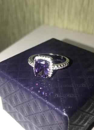 Кольцо колечко перстень аметист посеребрение с фианитами лиловый камень5 фото