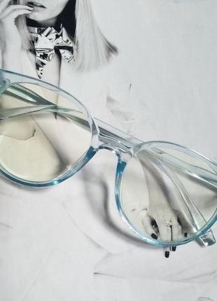 Іміджеві круглі окуляри з прозорою лінзою анти-блік блакитний