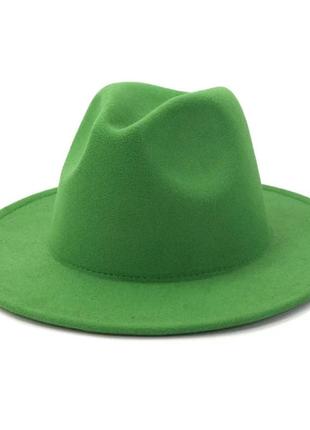 Стильная  фетровая шляпа федора салатовая9 фото