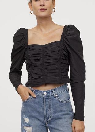 Блуза топ с квадратным вырезом черного цвета h&m1 фото
