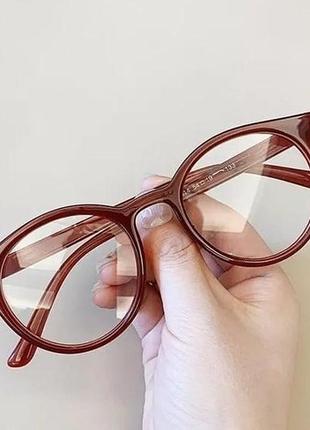 Круглые имиджевые очки  с  прозрачной линзой коричневый2 фото