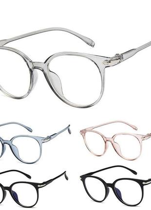 Іміджеві круглі окуляри з прозорою лінзою анти-блік сірий3 фото