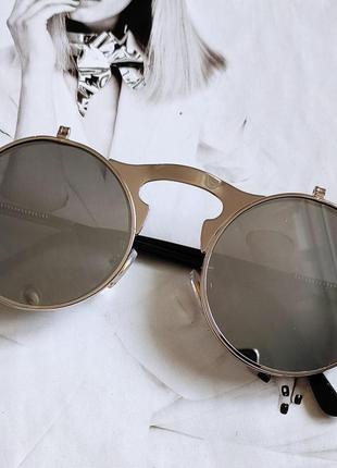 Круглі окуляри панк подвійний фліп срібло