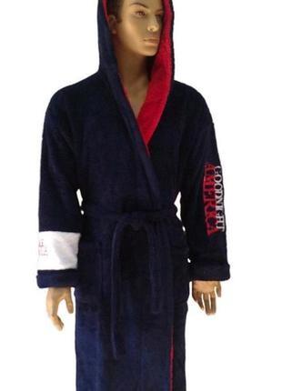Чоловічий махровий темно-синій халат good night america. хл-3хл є кольори