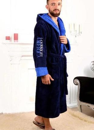 Чоловічий турецький махровий халат good night america.махровий халат з капюшоном. xl, 2xl,3xl1 фото