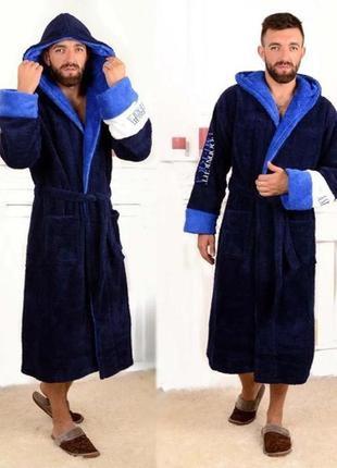 Чоловічий турецький махровий халат good night america.махровий халат з капюшоном. xl, 2xl,3xl2 фото