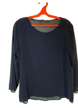 Блуза темно-синього кольору від zara basic, тонка прозора