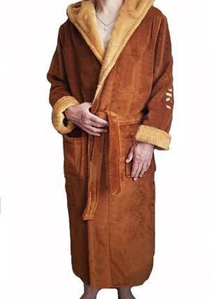 Теплий довгий махровий/плюш халат з капюшоном на запах s-6xl. є кольори