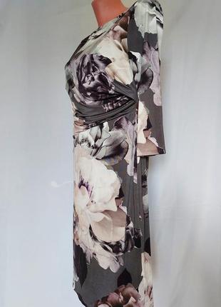 Серое платье-миди в крупный цветочный принт coast(размер 12-14)2 фото