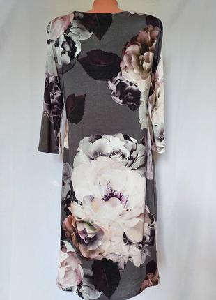 Серое платье-миди в крупный цветочный принт coast(размер 12-14)3 фото