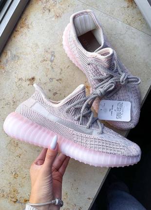 Жіночі кросівки yeezy 350 pink full reflective