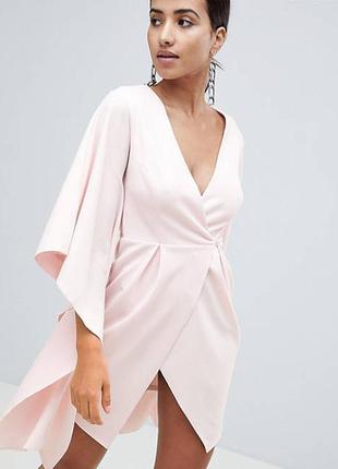Asos асос платье розовое на запах с длинными широкими рукавами с открытой спиной новое оверсайз