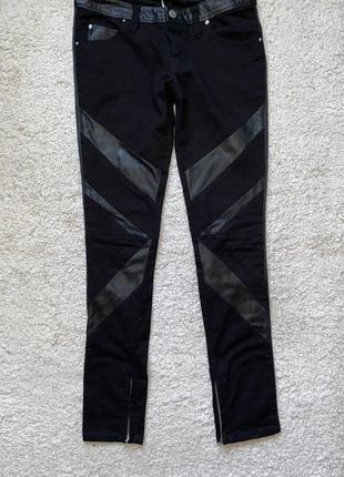 Чорні бомбезні джинси з шкіряними вставками розмір 263 фото
