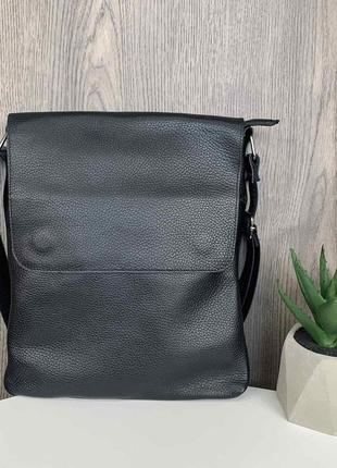 Классическая мужская сумка планшетка кожаная барсетка из натуральной кожи черная