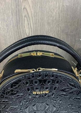 Модная женская сумочка willow в стиле рептилии лаковая черная эко кожа, качественная сумка рептилия3 фото