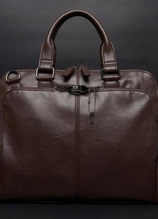 Мужской деловой портфель для документов кожа пу, стильная мужская сумка формат а4 для ноутбука коричневый5 фото