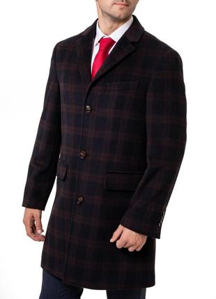 Оригинальное мужское пальто pierre cardin коричневое в клетку2 фото