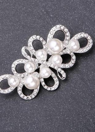 Брошь бусины "жемчужины" + стразы