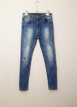 Martin love брендовые джинсы "рваные" синие злые зауженные стрейч-коттон женские w28, l322 фото