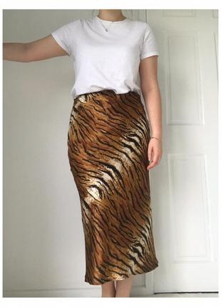 Юбка миди атласная юбка тигровый принт трендовая юбка скидки sale 🌹🌹🌹