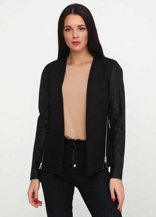 Кардиган пиджак жакет с кожаными рукавами черный