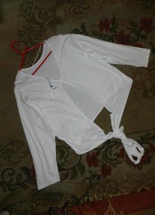 Новая-сток,100% хлопок,белая,трикотажная блузка с хвостами,на узел,большого размера-оверсайз,zara3 фото