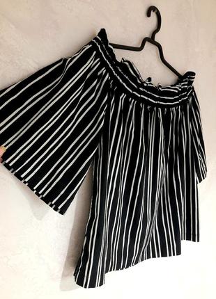 Котонова блуза, ефектний чорно-білий принт3 фото