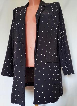 Черный пиджак в белый горошек без подкладки облегченный primark(размер 10-12)9 фото