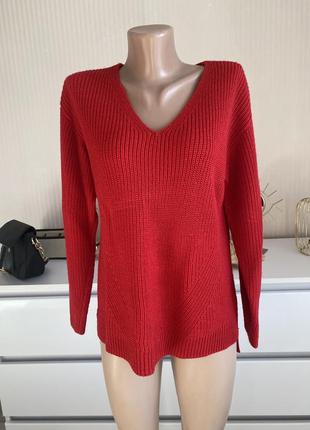 Красный свитер джемпер кофта с v-образным вырезом от h&m h&m джемпер, светр2 фото
