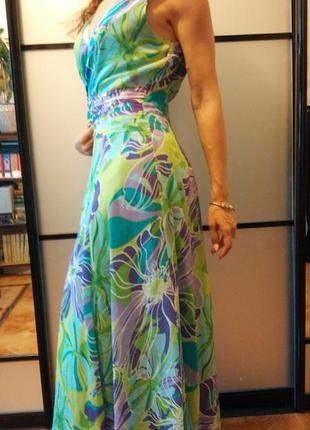 Красивое качественное длинное платье цветочный принт в пол с v-образным вырезом3 фото