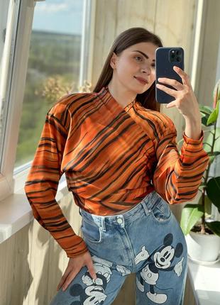 Стильная укороченная блуза топ назапах в тигровый принт 1+1=3