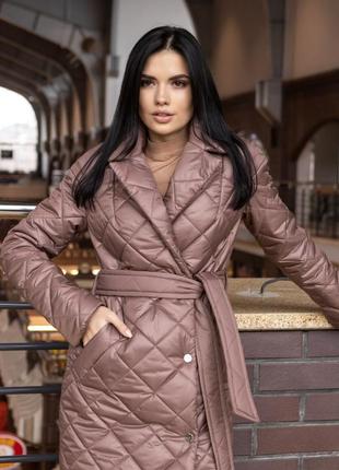 До -10!! есть видео!! куртка пальто стёганое халат с поясом осень зима чёрное фуксия розовое белое какао кэмел чёрное шоколад7 фото