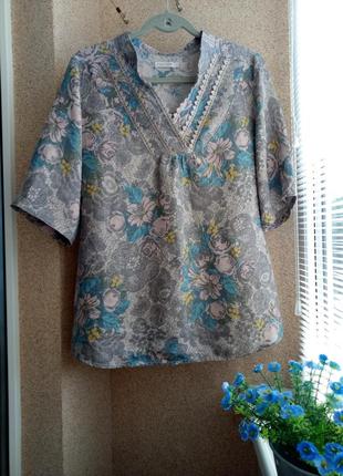 Блуза из льна в цветочный принт