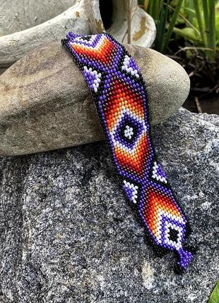 Браслет етніка орнамент бісер широкий яскравий