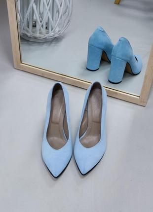 Туфли из натуральной итальянской кожи и замша голубые7 фото