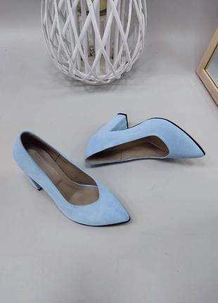 Туфли из натуральной итальянской кожи и замша голубые2 фото