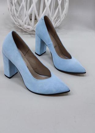Туфли из натуральной итальянской кожи и замша голубые4 фото