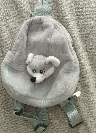 Детский плюшевый рюкзак мышка серый