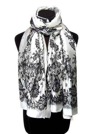 Шовковий ніжний шарф палантин чорно-білий натуральний 100% шовк новий якісний3 фото