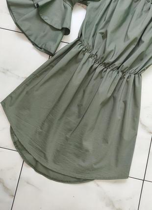 Женское оливковое платье-сарафан с открытыми плечами h&m 10-12 (44-46)3 фото