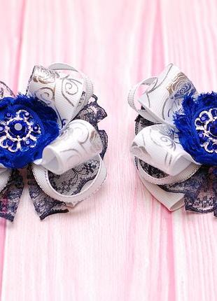 Школьные банты бантики бело-синие